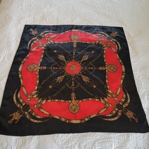 Elegant Silk Red and Black Scarf with Gold Accents Made In Japan.